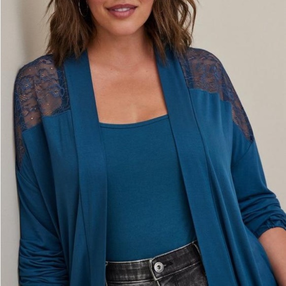 Torrid 1X Cardigan Sweater Long Open Lace Spring Lightweight Pockets Str… - Picture 4 of 14